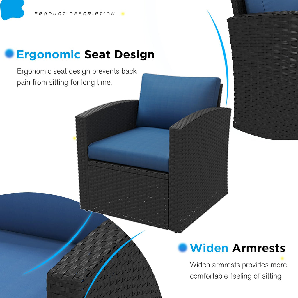 YODOLLA 7 PCS Outdoor Patio Furniture Sets with 2 Storage Boxes, Black & Dark Blue