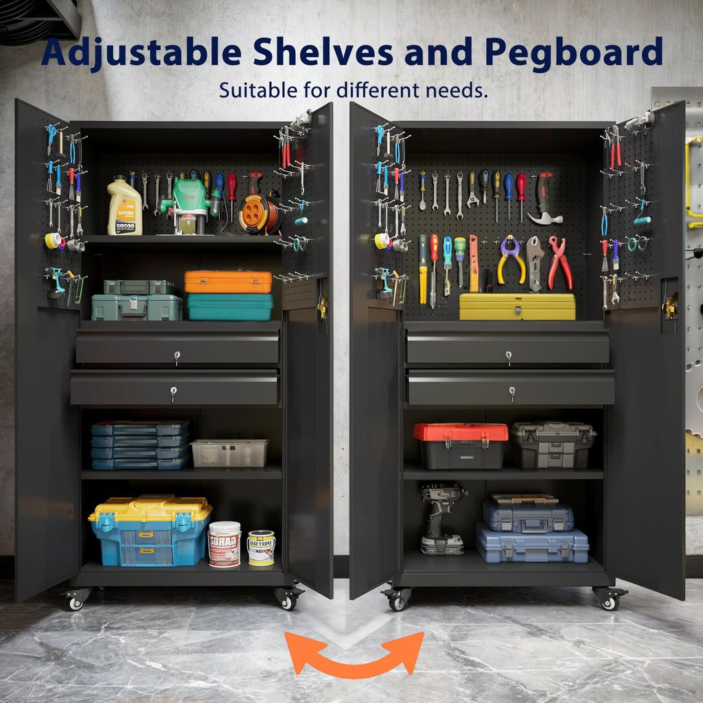 YODOLLA 71" Metal Garage Storage Cabinet with Drawers and Wheelbest