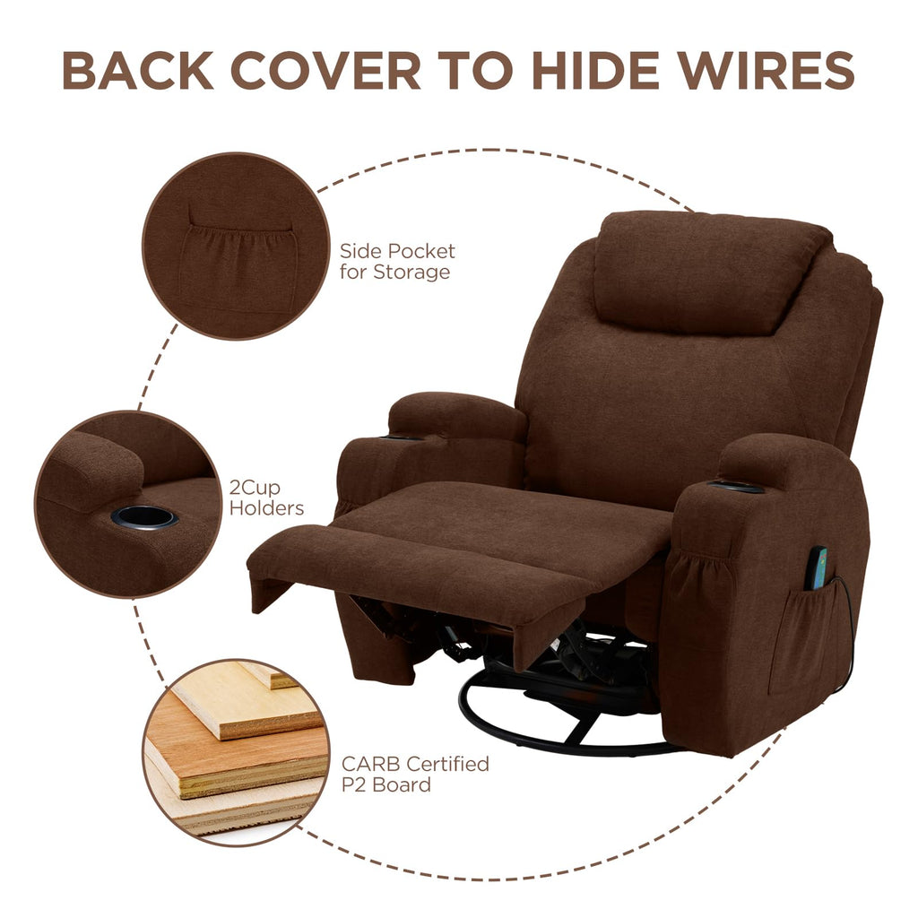 YODOLLA Massage Recliner Chair, Dark Brown