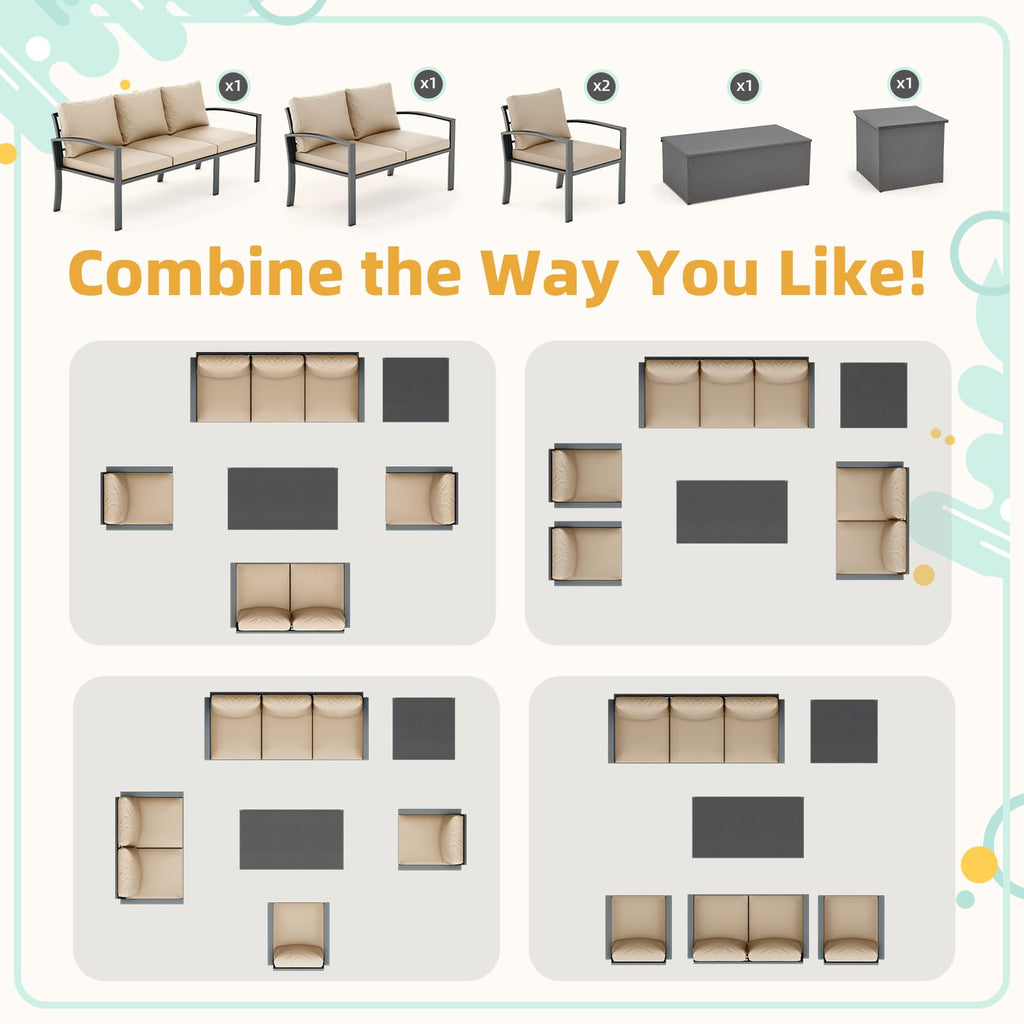 YODOLLA 6 Pieces Metal Patio Furniture Set, Beige