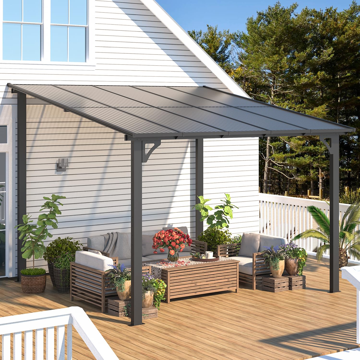 YODOLLA 10’ x 10’ Gazebo, Wall Mounted Gazebos Pergola