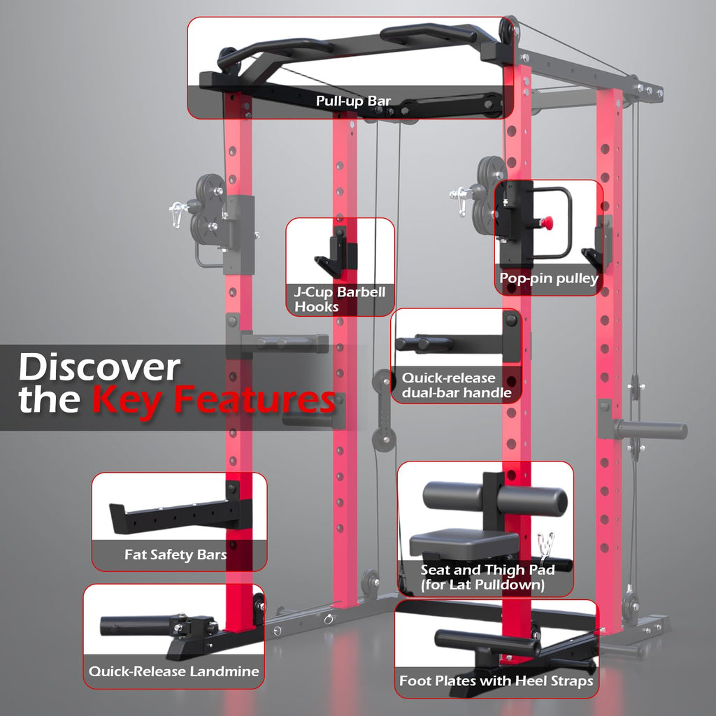 YODOLLA Power Squat Rack Cage Power Rack with LAT Pulldown