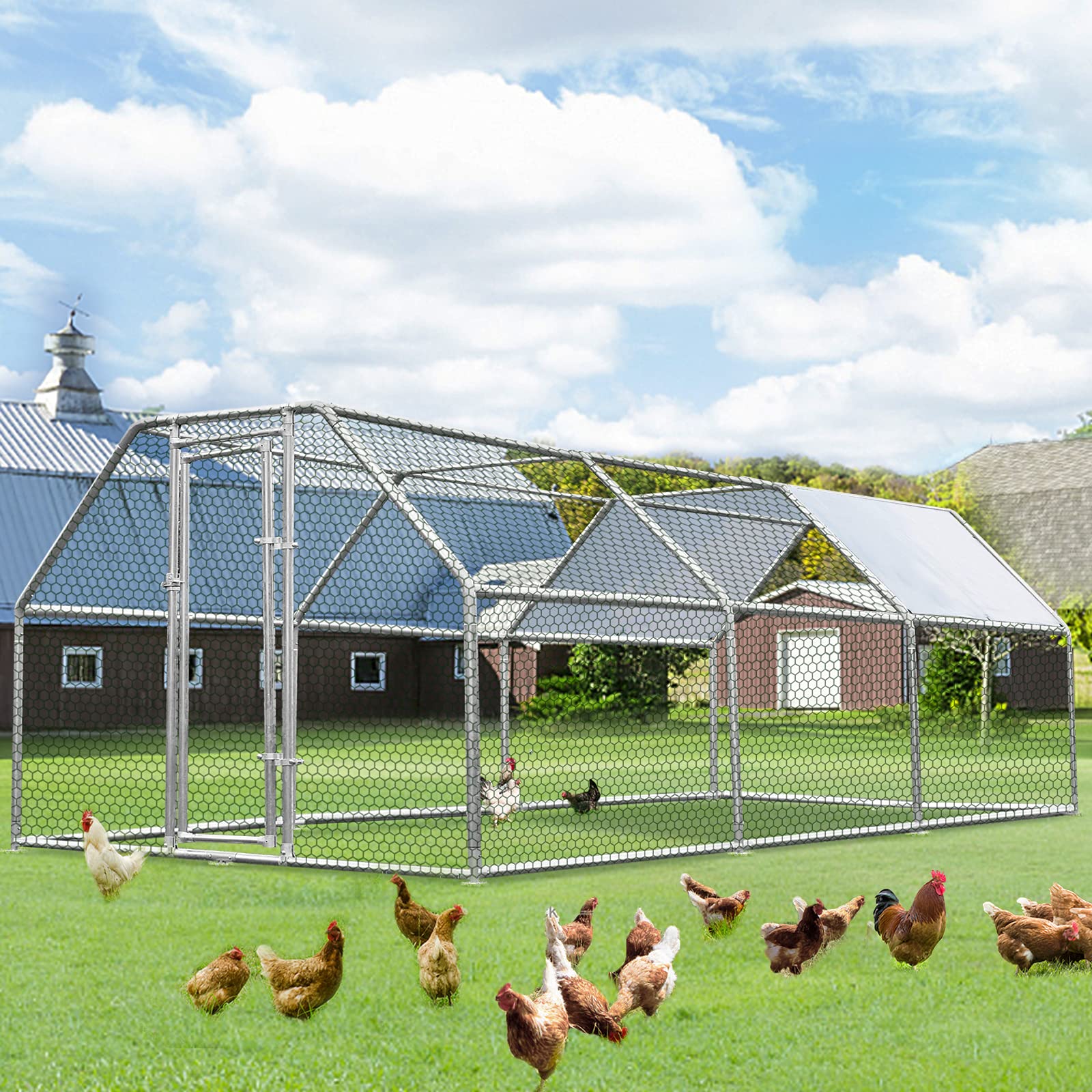 YODOLLA 5.7 m Large Dome Walk-in Metal Chicken Cage