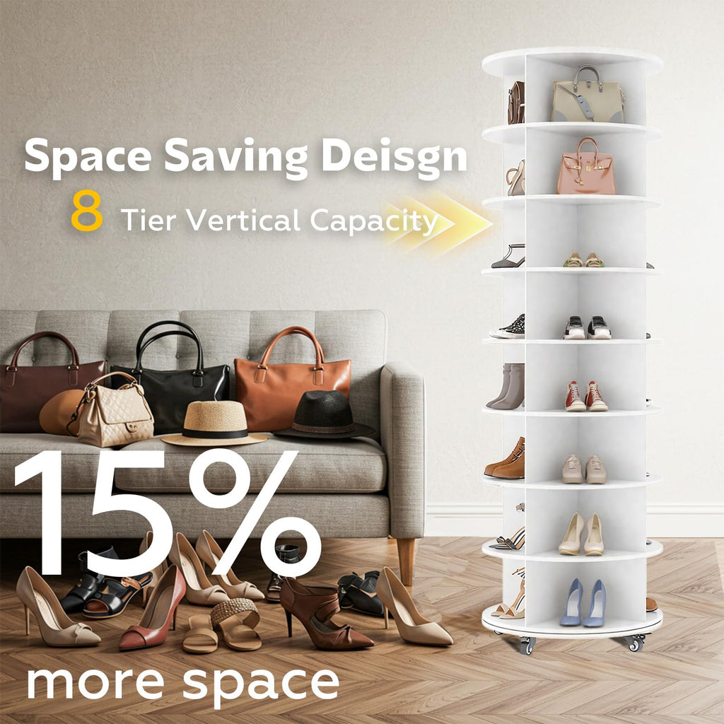 YODOLLA 8 Tier Rotating Shoe Rack Shoe Tower Organizer, Whitebest