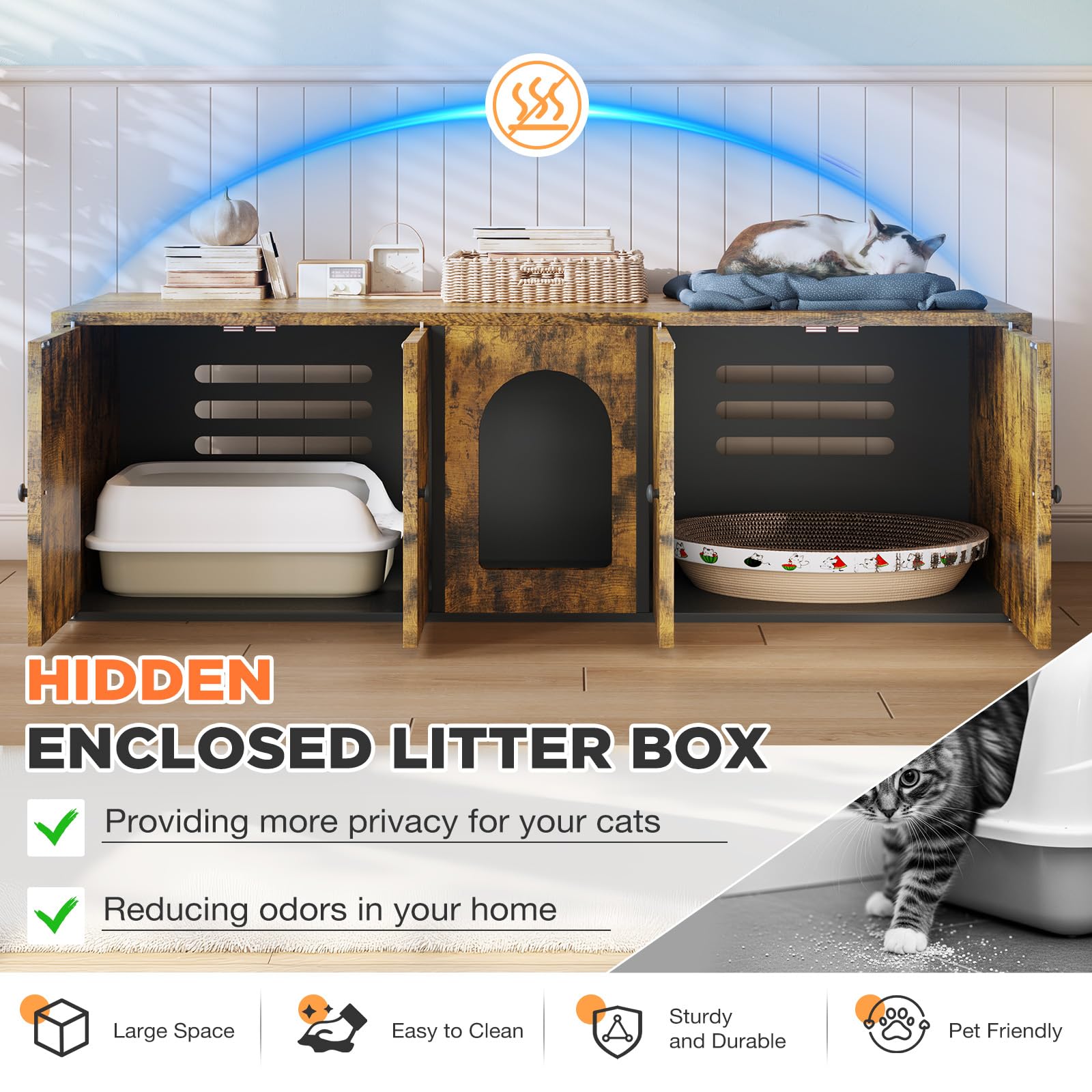 YODOLLA Cat Litter Box Enclosure with Double Room and Large Storage Spacebest