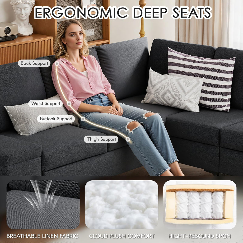 YODOLLA Sectional Couch with Ottoman Convertible Corner Couches with Armrest Storagebest