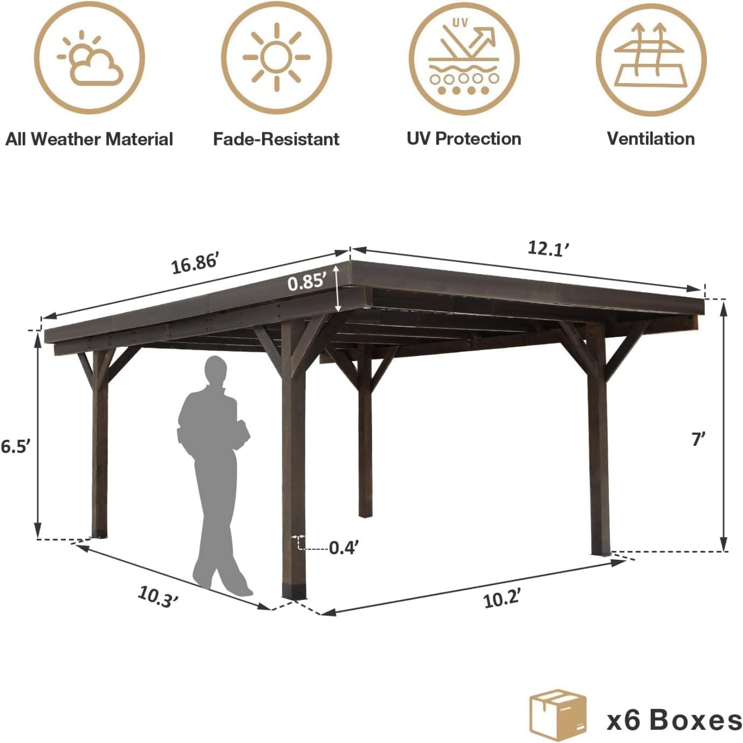 YODOLLA 17ft x 12ft Wood Garage Outdoor Gazebo Wood Pergola, Coffee