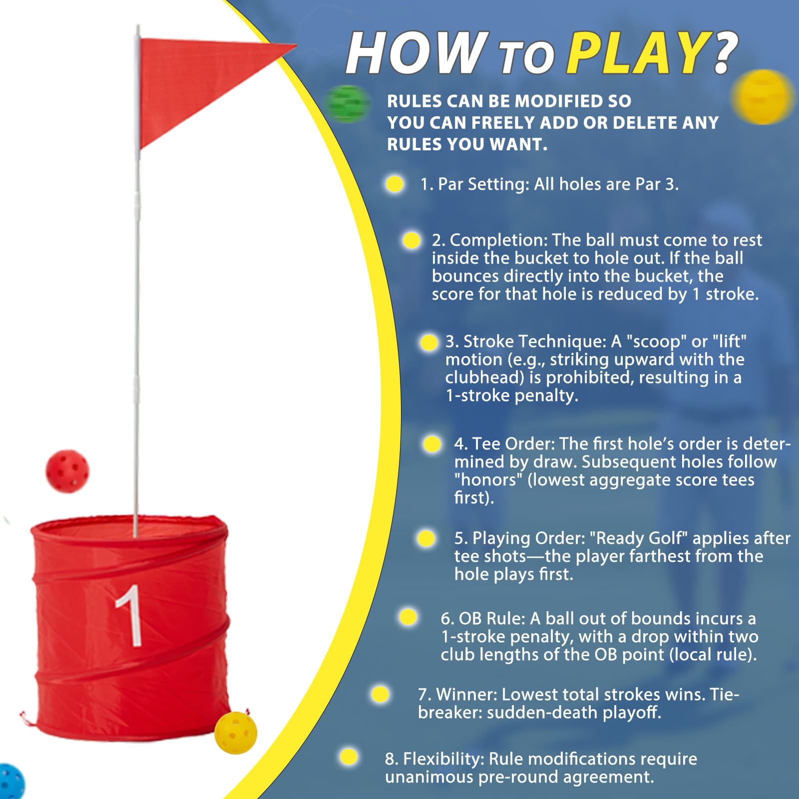 YODOLLA Bucket Yard Golf Game with Clubs 9 Hole Set Portable Low Tide Golf Gamebest