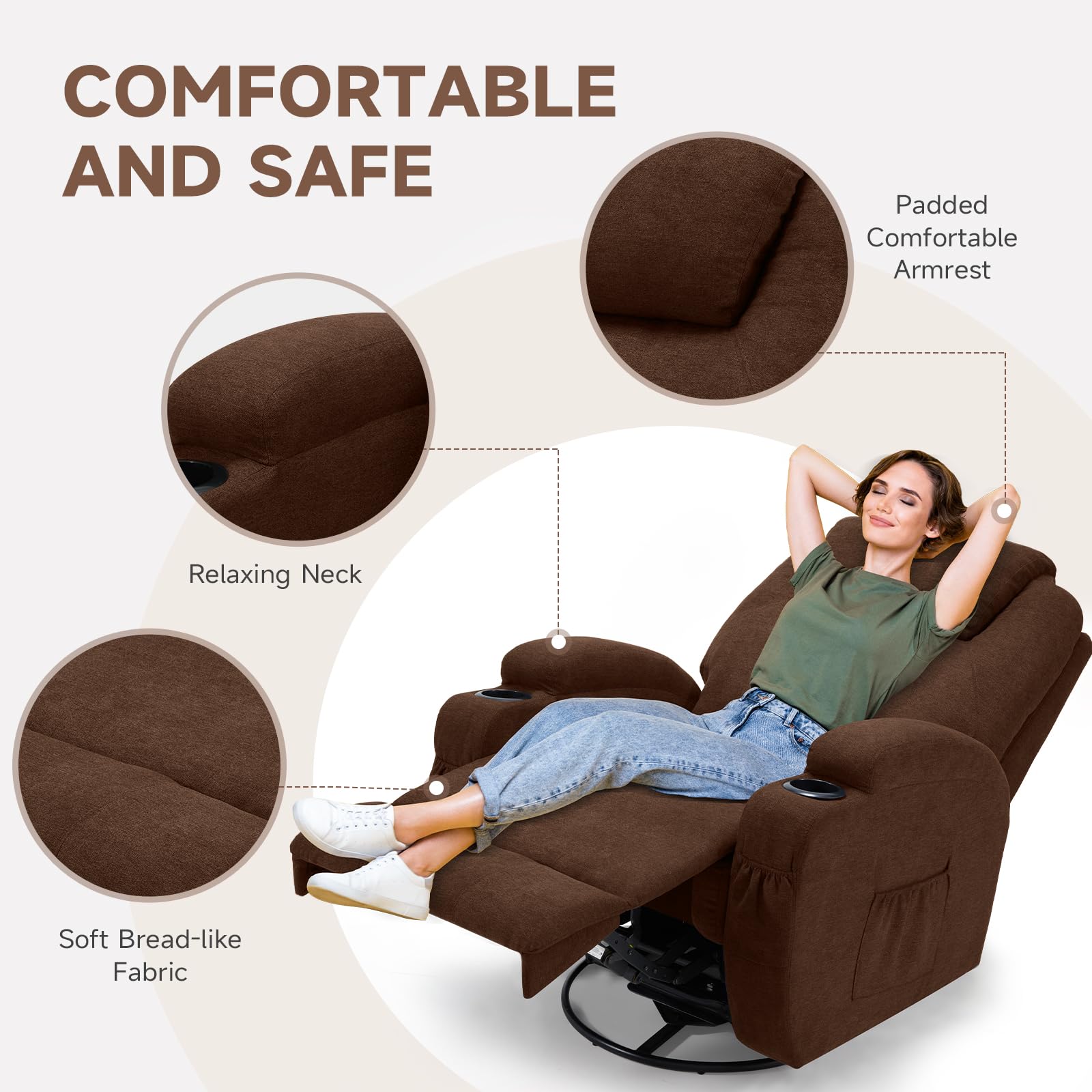 YODOLLA Massage Recliner Chair, Dark Brown