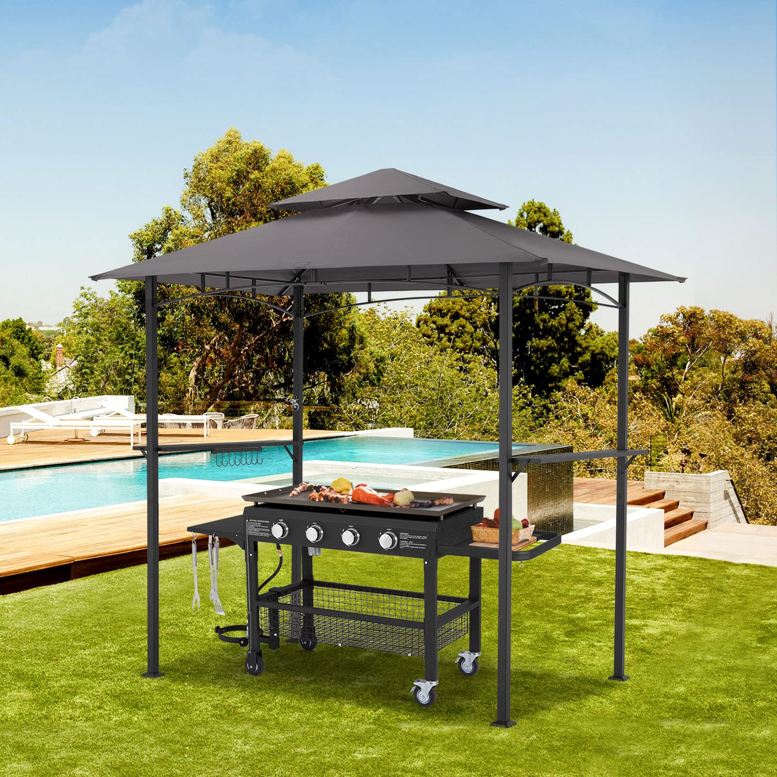 YODOLLA 8' x 5' Grill Gazebo, Dark Grey