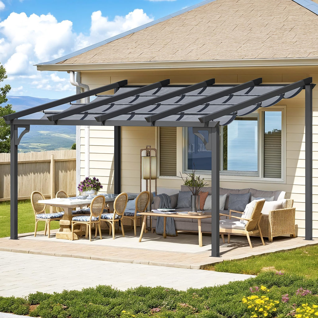 YODOLLA 14' x 10' Gazebo for Patio, Retractable Pergola with Adjustable Sun Shade Canopy Roofbest