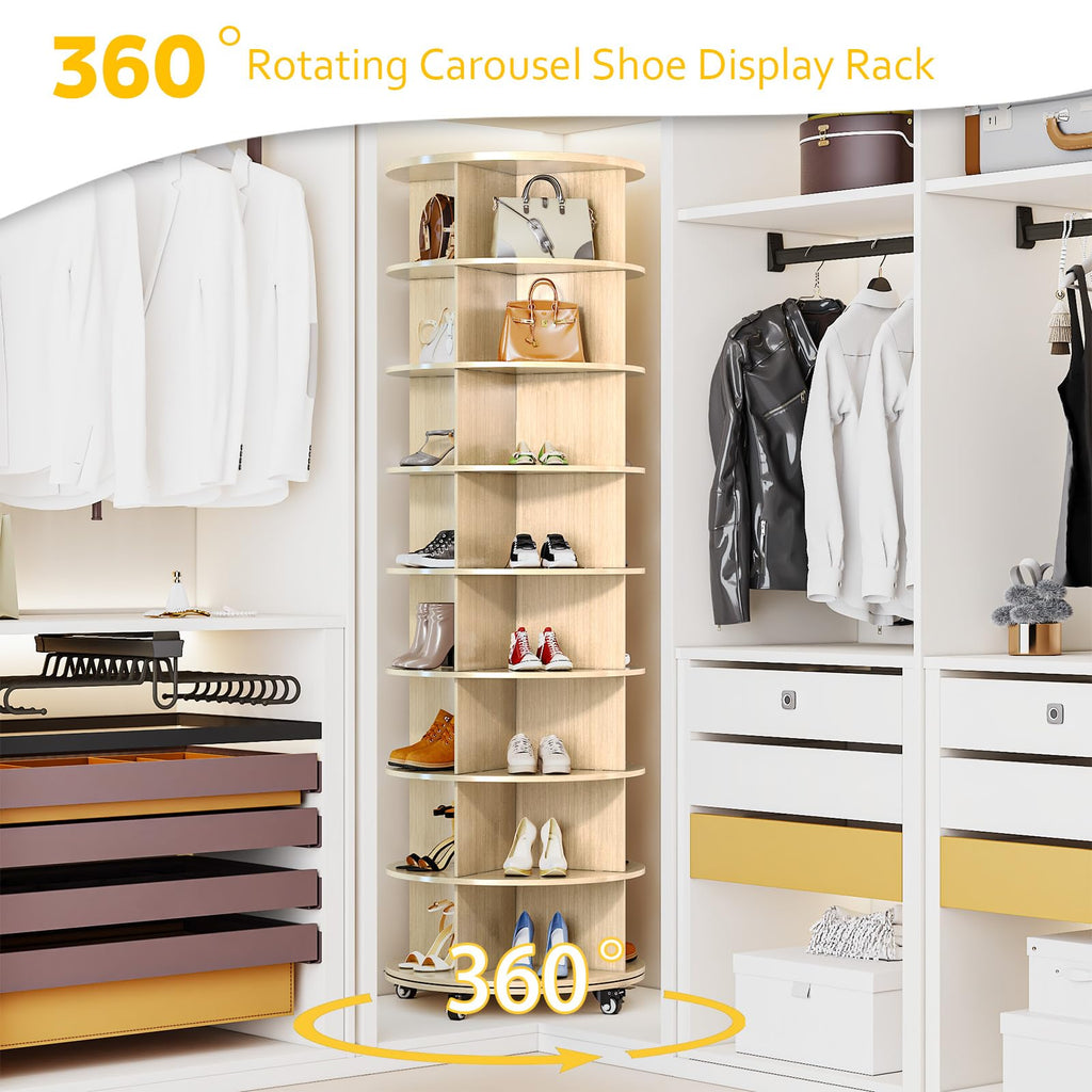 YODOLLA 8 Tier Rotating Shoe Rack Shoe Tower Organizer, Beigebest