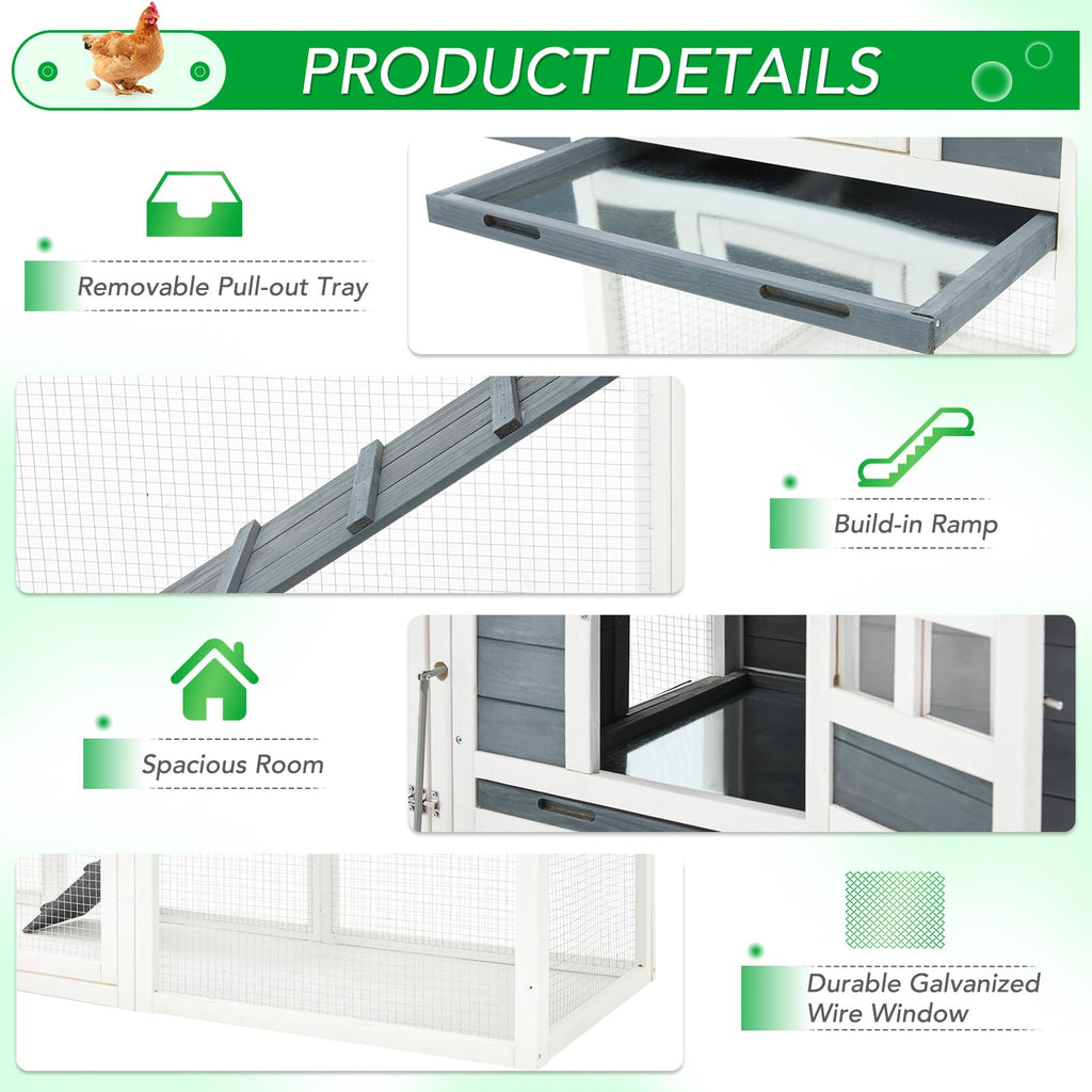 YODOLLA 123“ Chicken Coop Wooden Poultry Cage for 8-12 Chickens, Gray & White