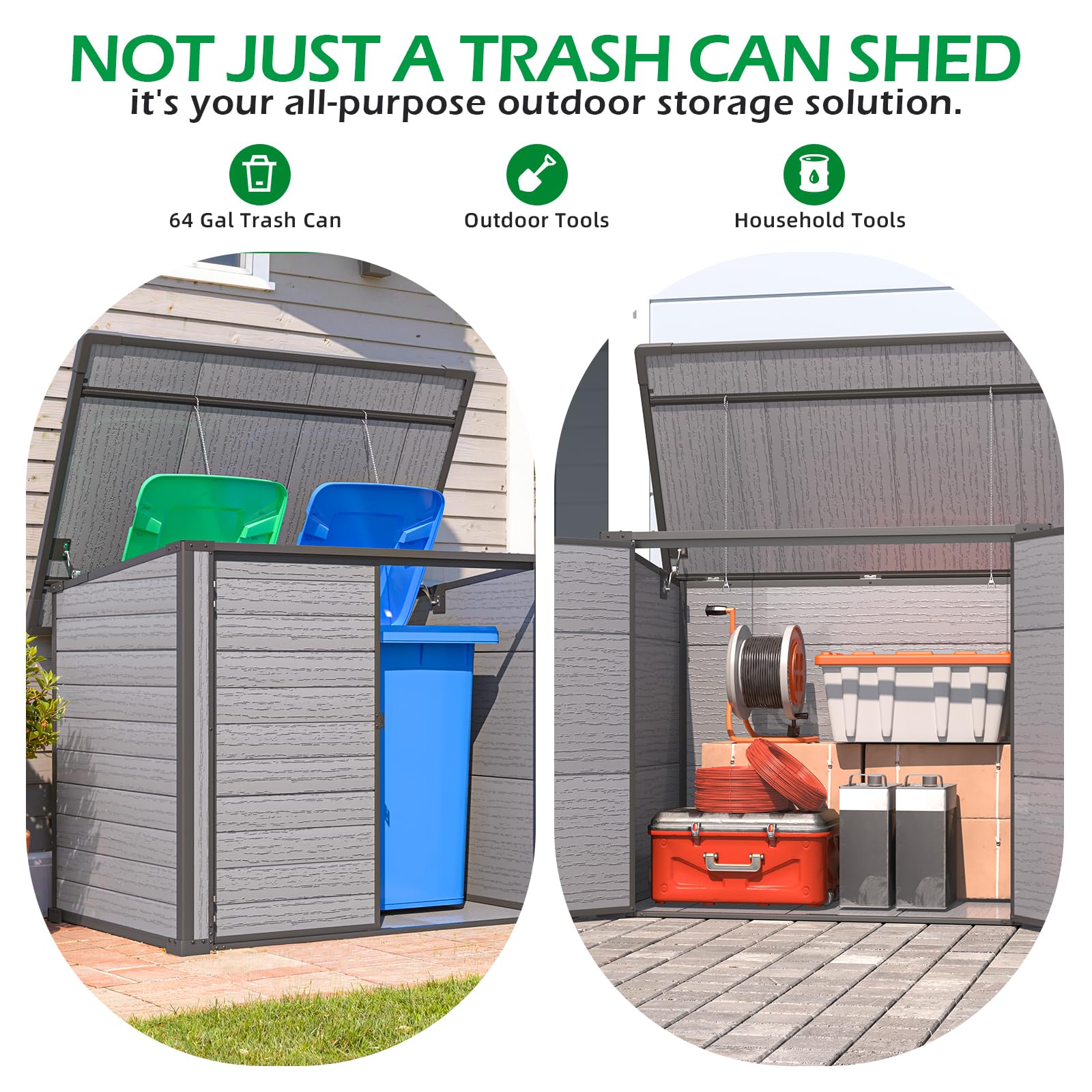 YODOLLA Outdoor Resin Trash Can Storage Shed with Reinforced Floor