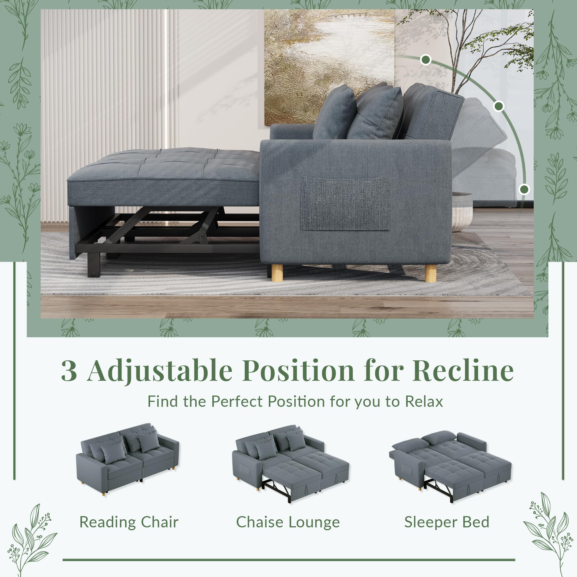 YODOLLA Comfortable 3-1 Convertible Sofa Bed, Dark Gray