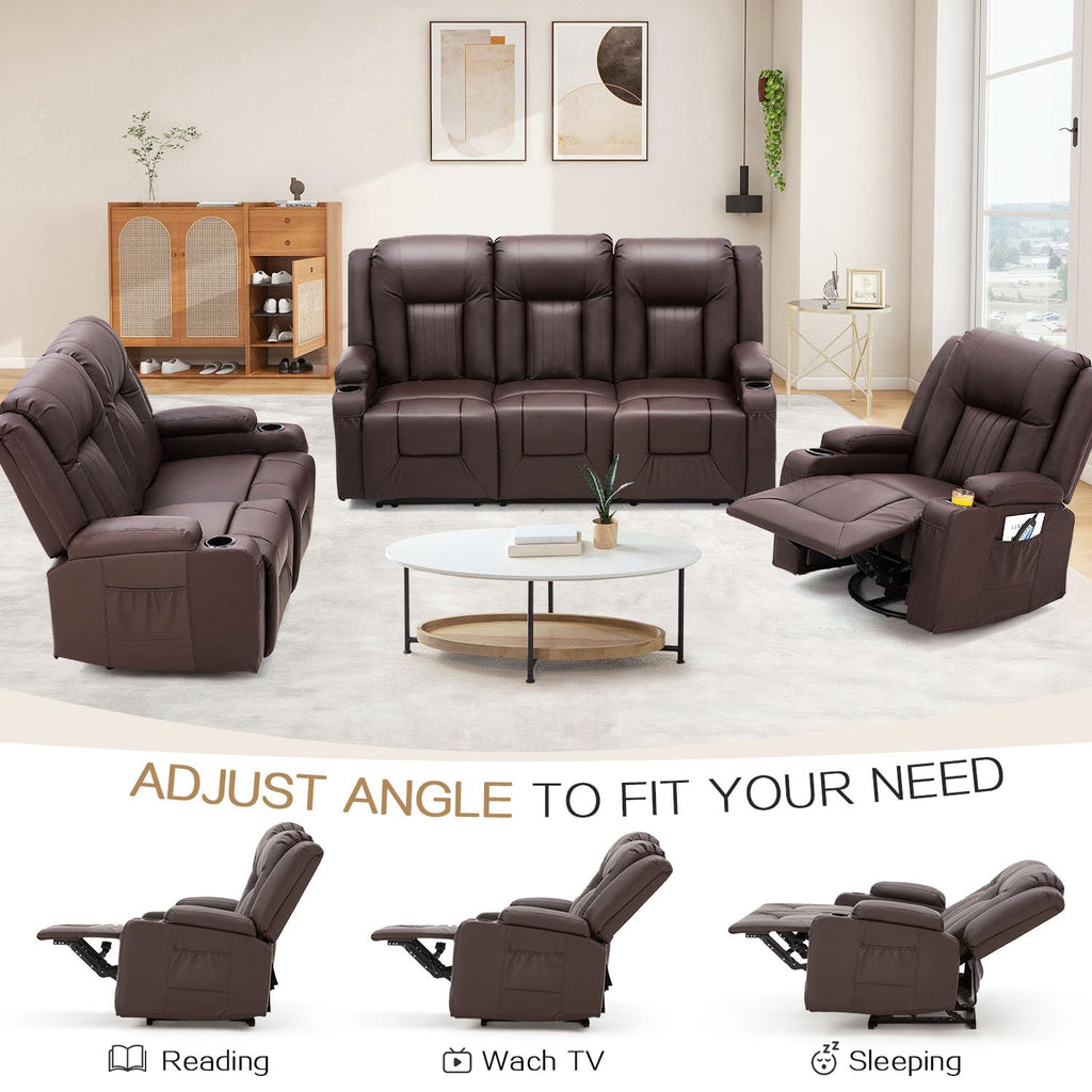YODOLLA 3 PCS Leather Recliner Sofa Setbest