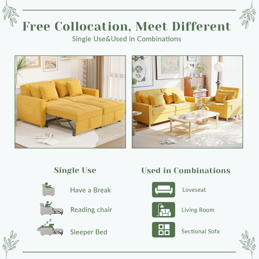 YODOLLA Comfortable 3-1 Convertible Sofa Bed,Yellow