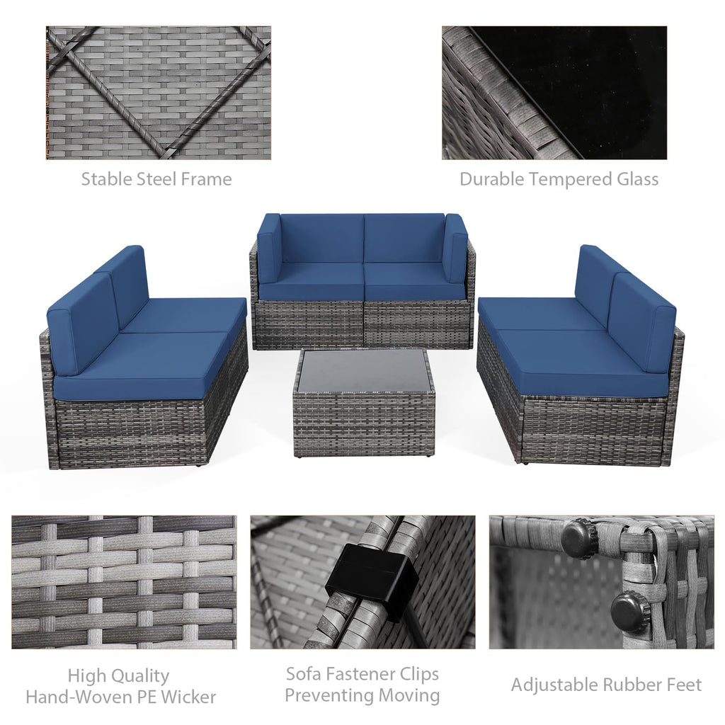 YODOLLA 7 Piece Outdoor Patio Furniture Set, Grey & Navy