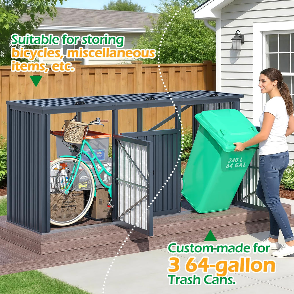 YODOLLA 73 Cu.Ft Outdoor Trash Can Storage Shed for 3 Garbage Cans