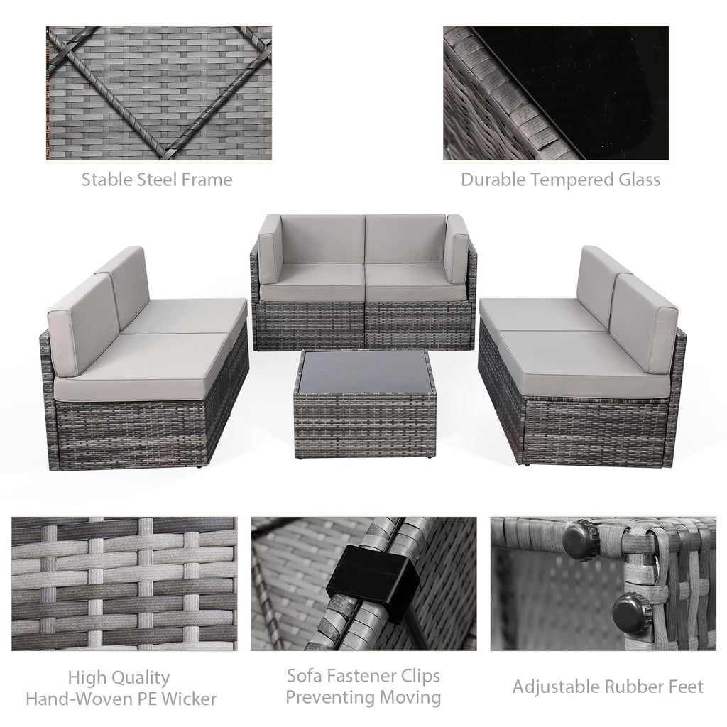YODOLLA 7 Piece Outdoor Patio Furniture Set, Gray & Gray