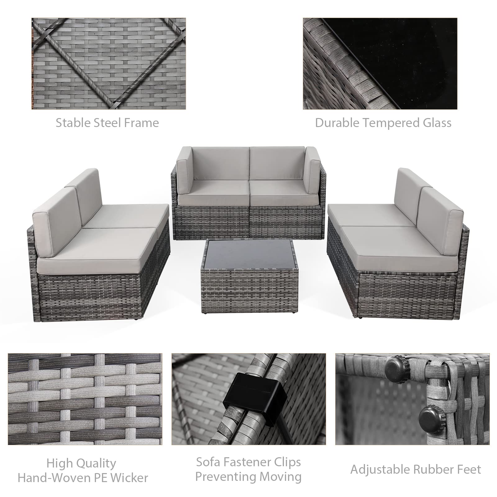 YODOLLA 7 Piece Outdoor Patio Furniture Set, Gray & Gray