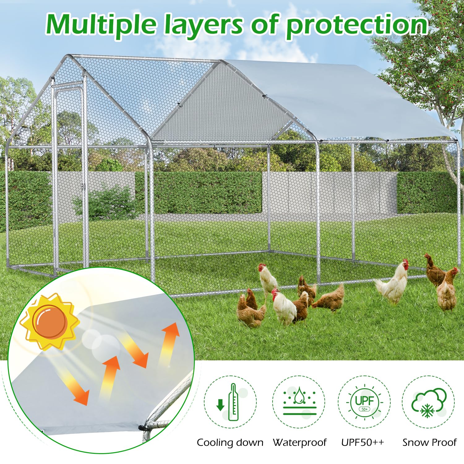 YODOLLA 4m Large Metal Chicken Cage with a pointed roof