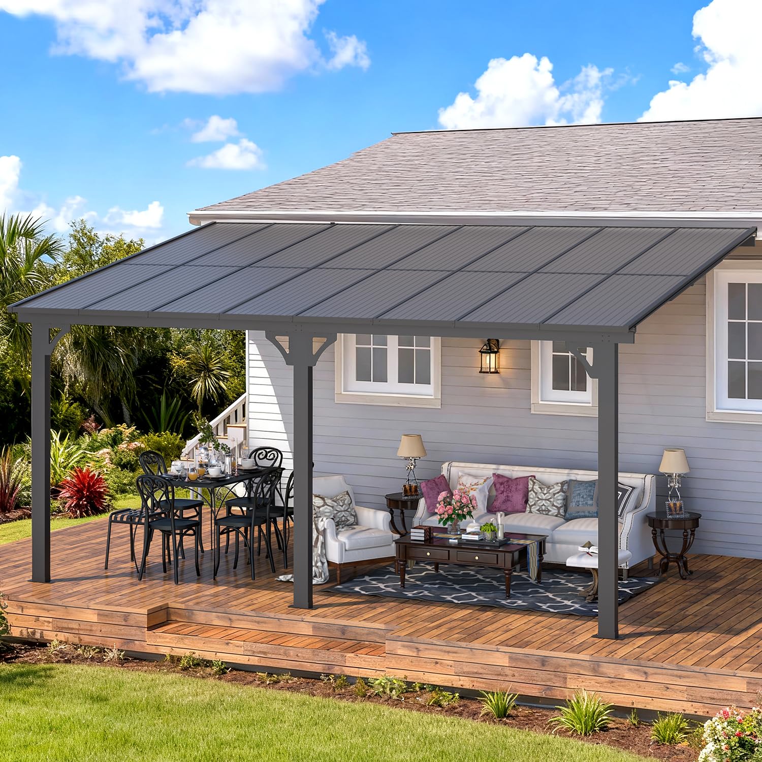 YODOLLA 16' x 10' Adjustable Height Outdoor Lean to Gazebo Pergolabest