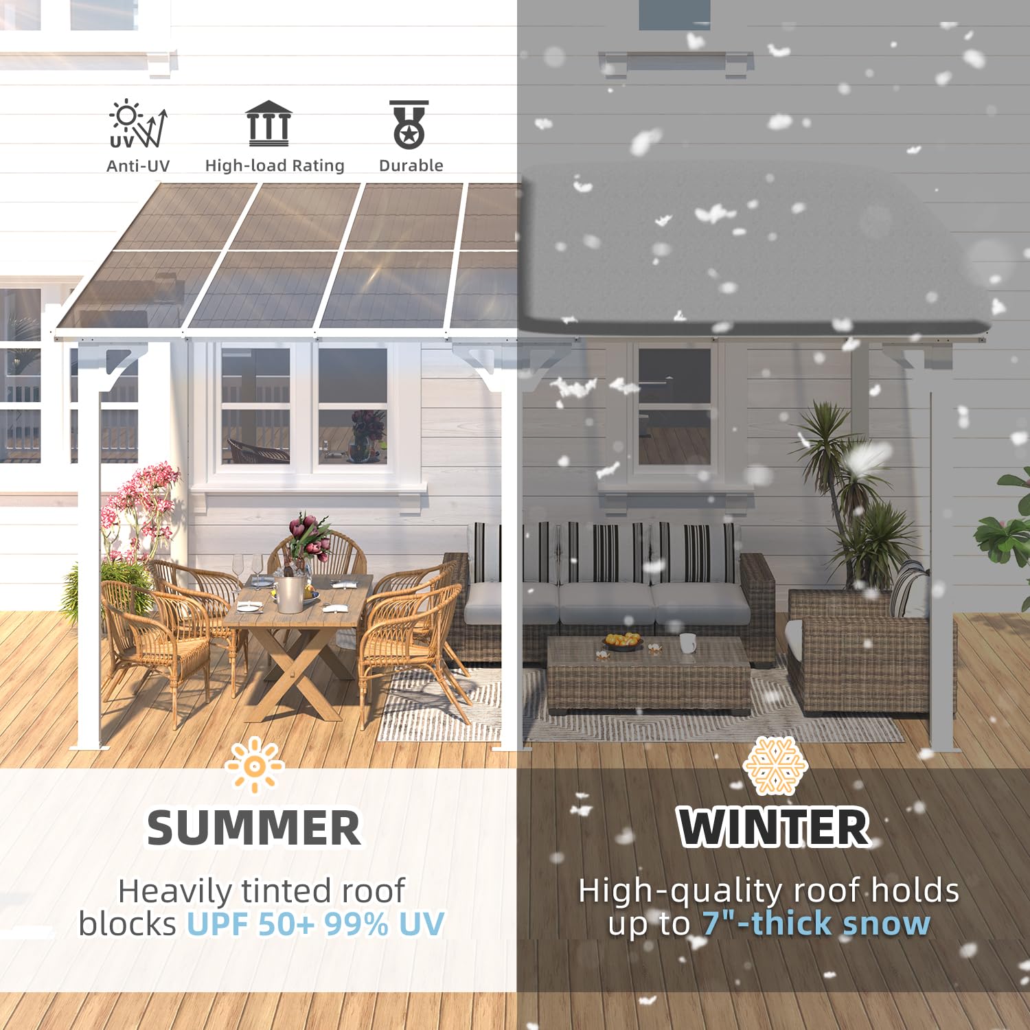 YODOLLA 14' x 10' Hard Top Lean to Gazebo for Patio, White