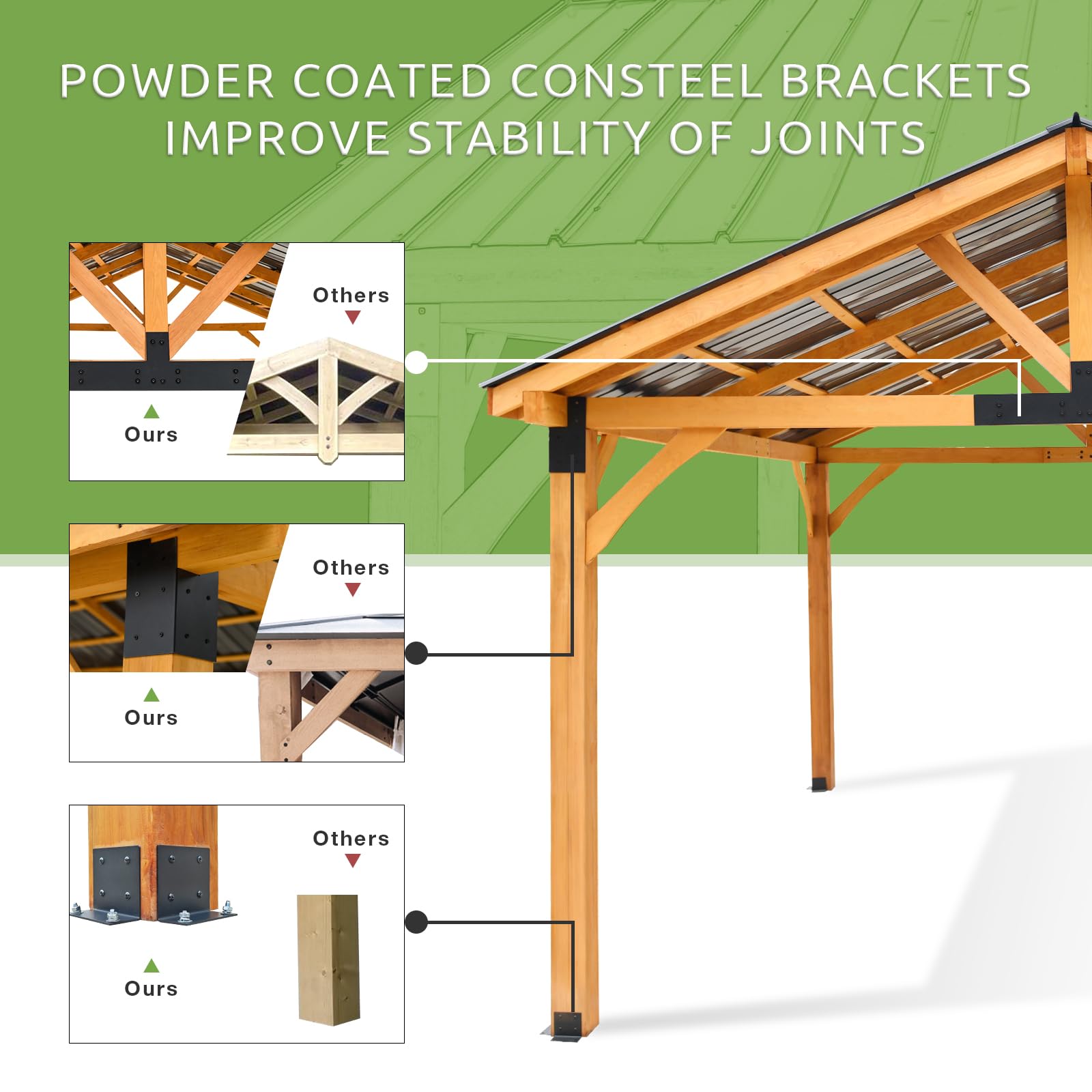YODOLLA 14'x12' Wooden Gazebo on Clearance, Pergolas with  Arlington Polycarbonate Pyramid Hip Roof, Brown Roof