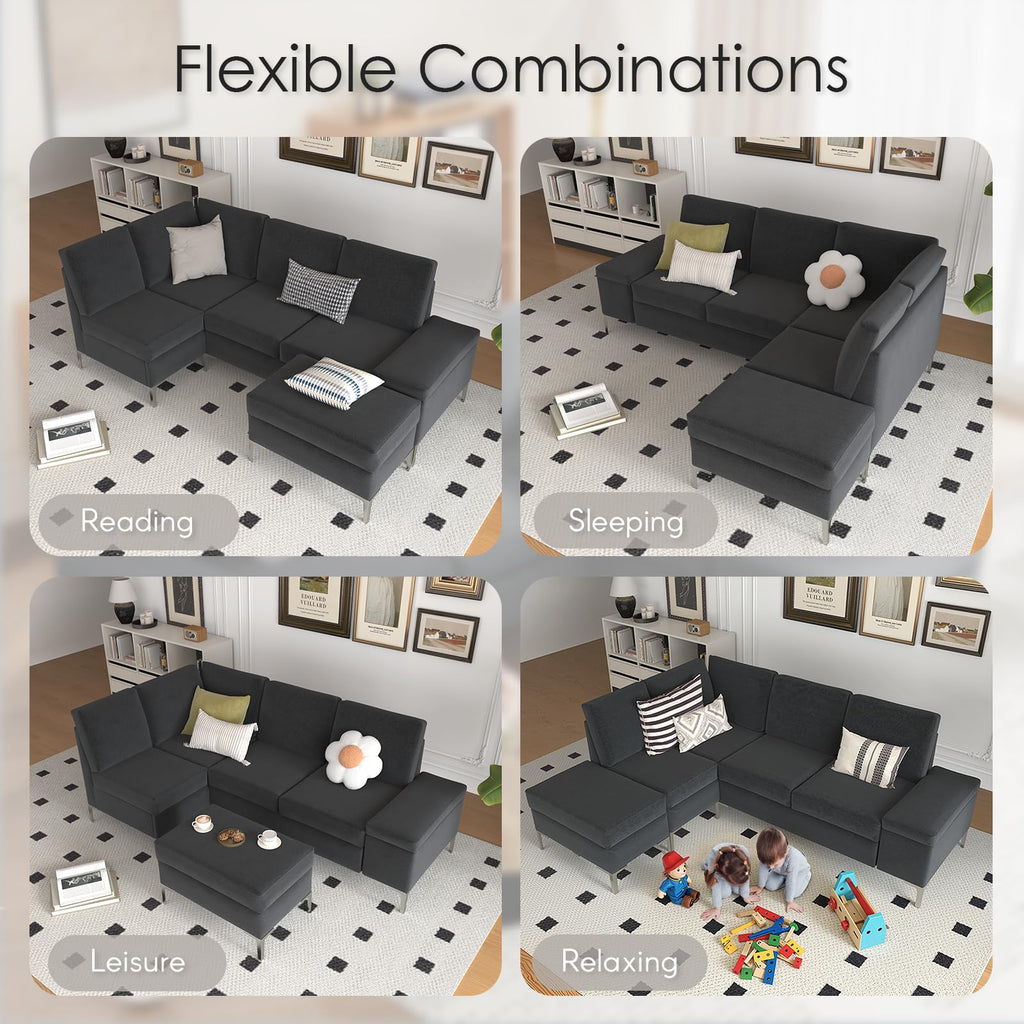 YODOLLA Sectional Couch with Ottoman Convertible Corner Couches with Armrest Storagebest