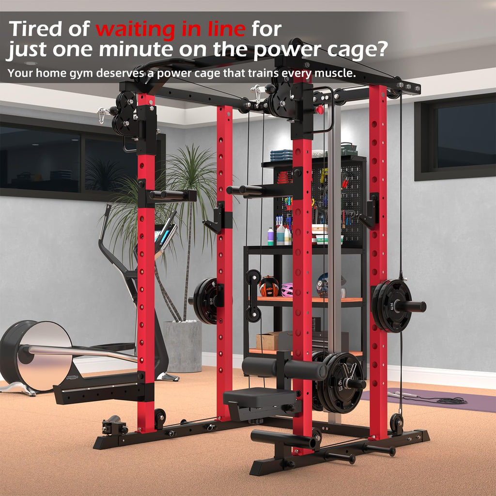 YODOLLA Power Squat Rack Cage Power Rack with LAT Pulldown