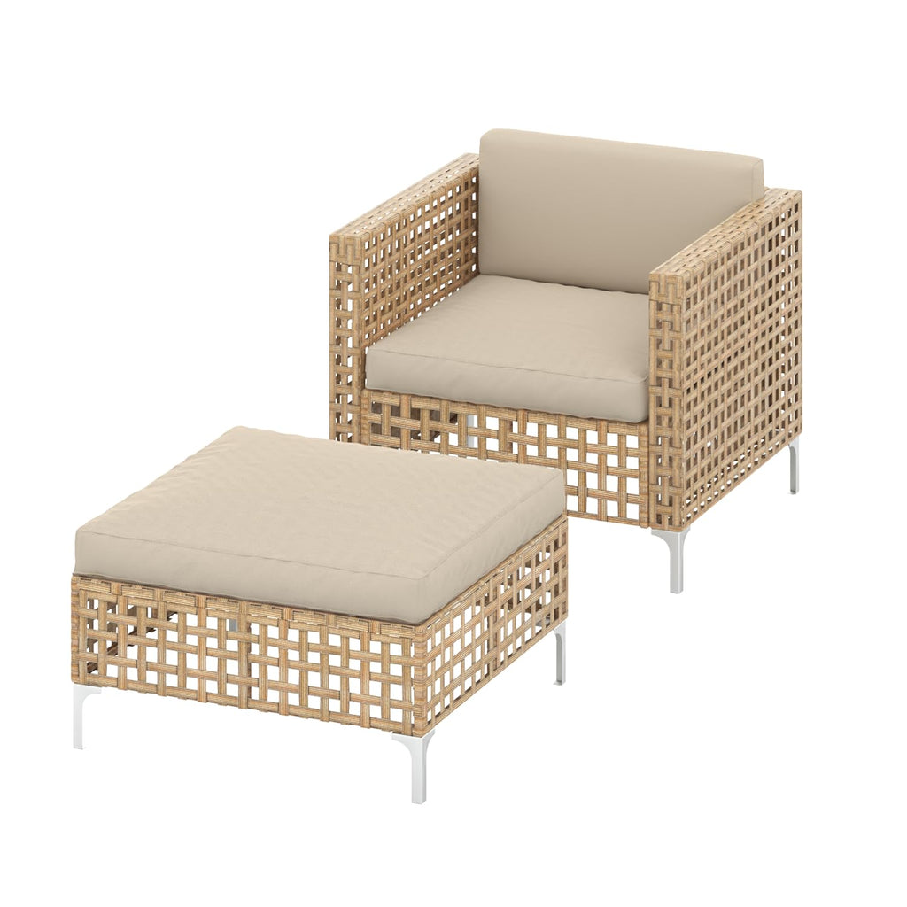 YODOLLA Outdoor Wicker Patio Furniture Sofa, Single Chair+Ottoman