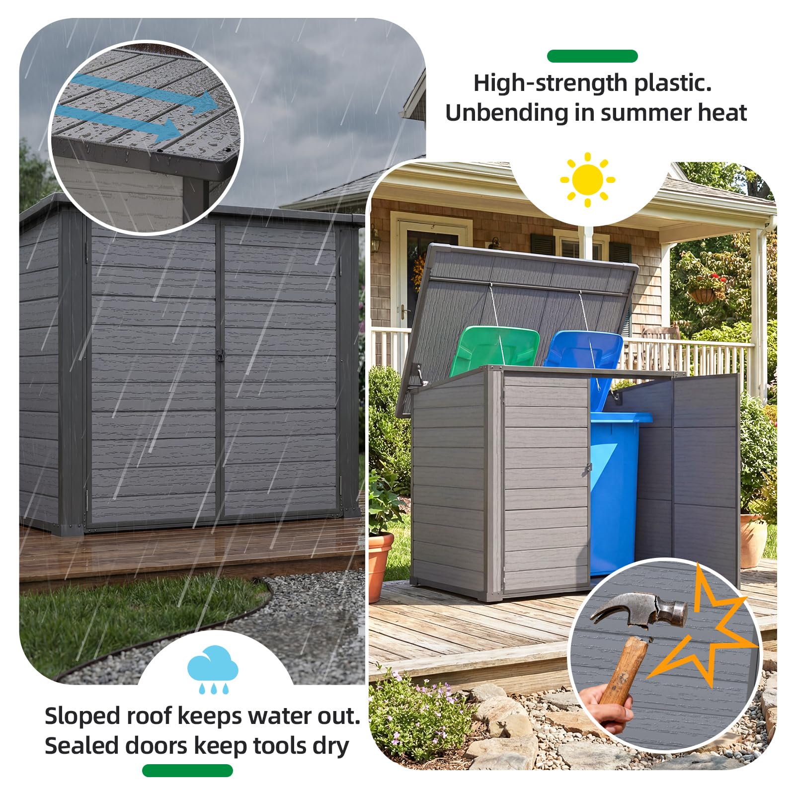 YODOLLA Outdoor Resin Trash Can Storage Shed with Reinforced Floor