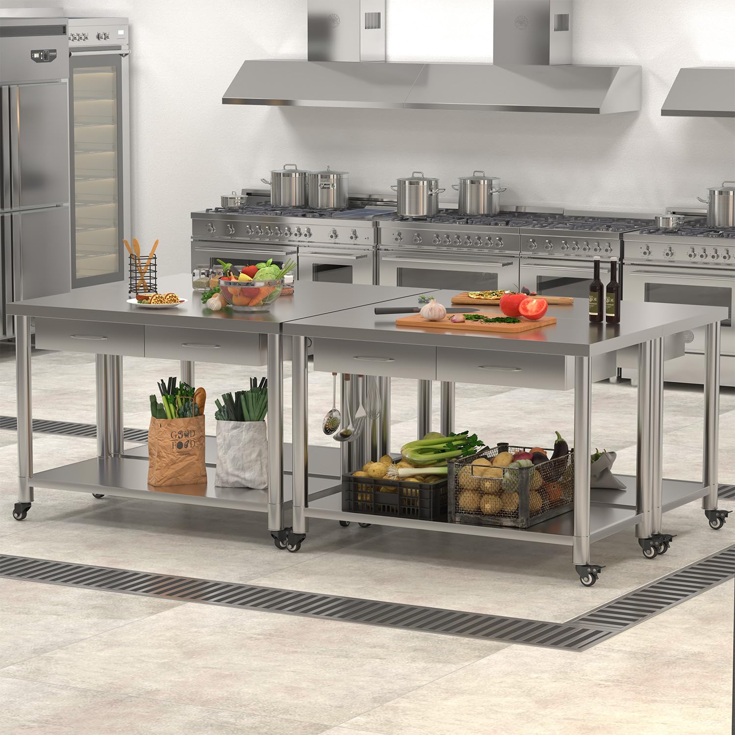 YODOLLA Stainless Steel Work Table with Drawers, 48"x24" Prep Table