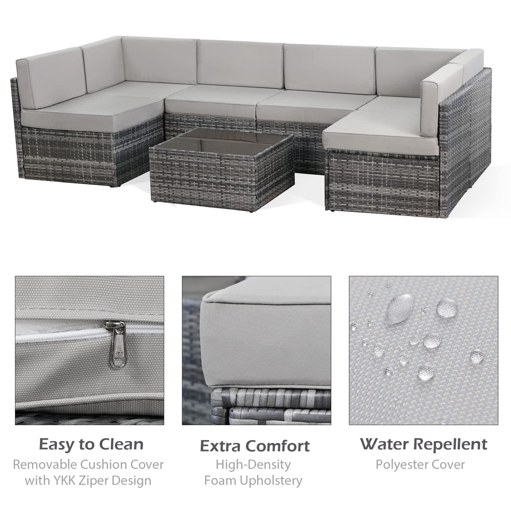 YODOLLA 7 Piece Outdoor Patio Furniture Set, Gray & Gray