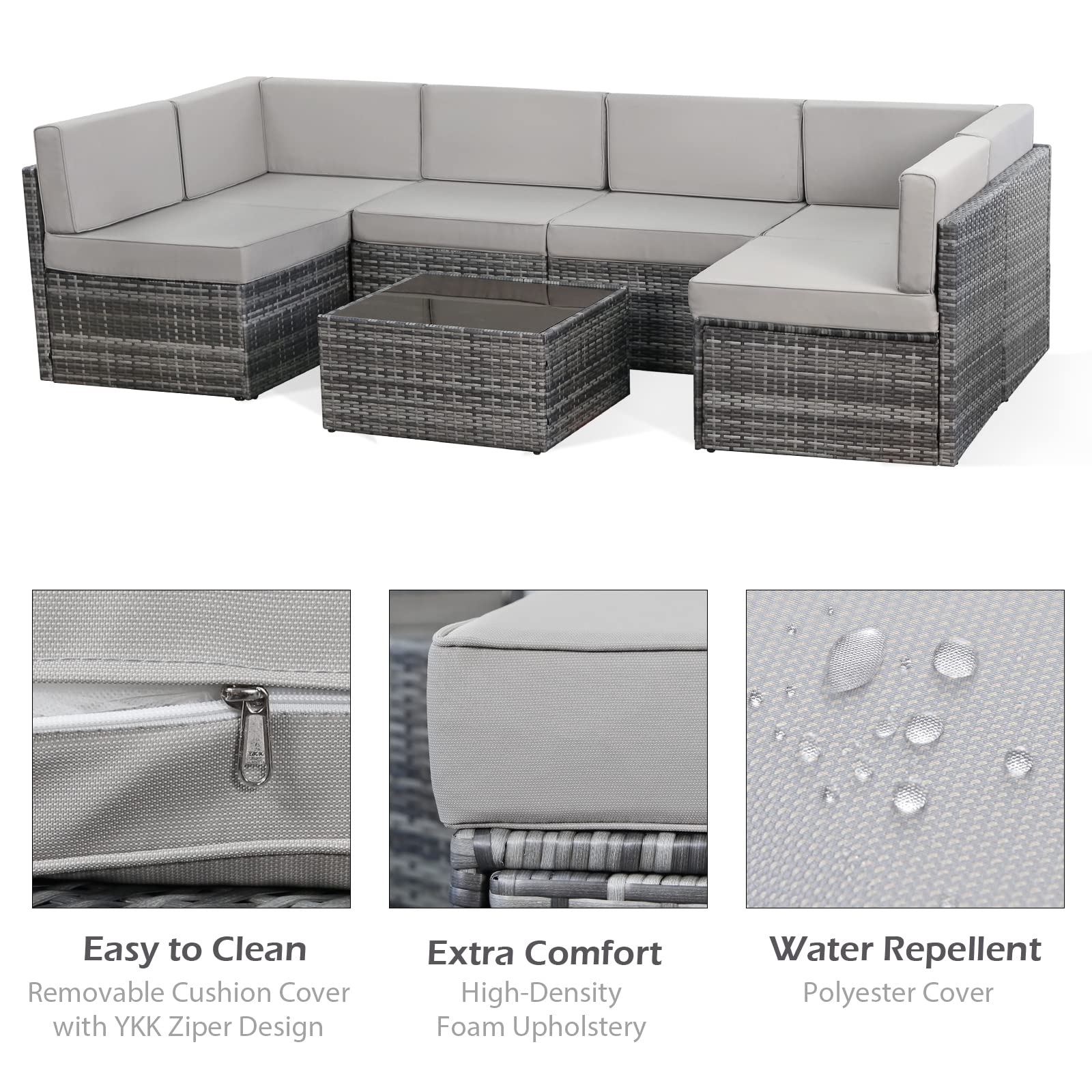 YODOLLA 7 Piece Outdoor Patio Furniture Set, Gray & Gray