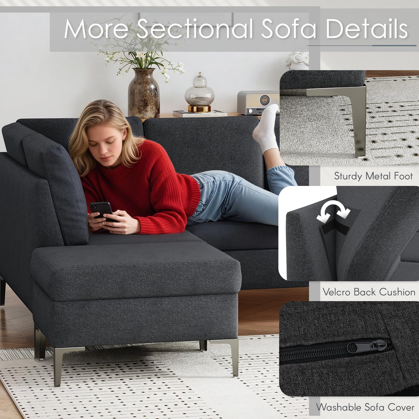 YODOLLA Sectional Couch with Ottoman Convertible Corner Couches with Armrest Storagebest