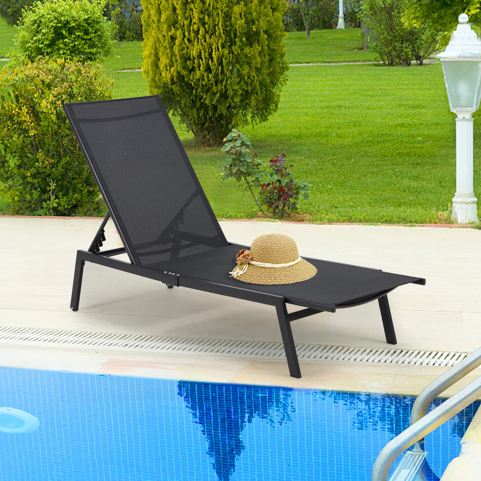 YODOLLA 2 PCS Curved Design Pool Lounge Chairs, Black