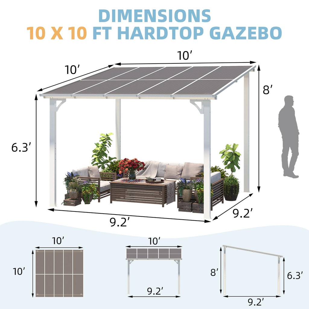 YODOLLA 10' x 10' Pergola Gazebo in White, Small Wall Mounted Pergolas and Gazebos on Clearance, Outdoor Patio Lean to Gazebo Metal Awnings for Deck, Porch, Backyard and More