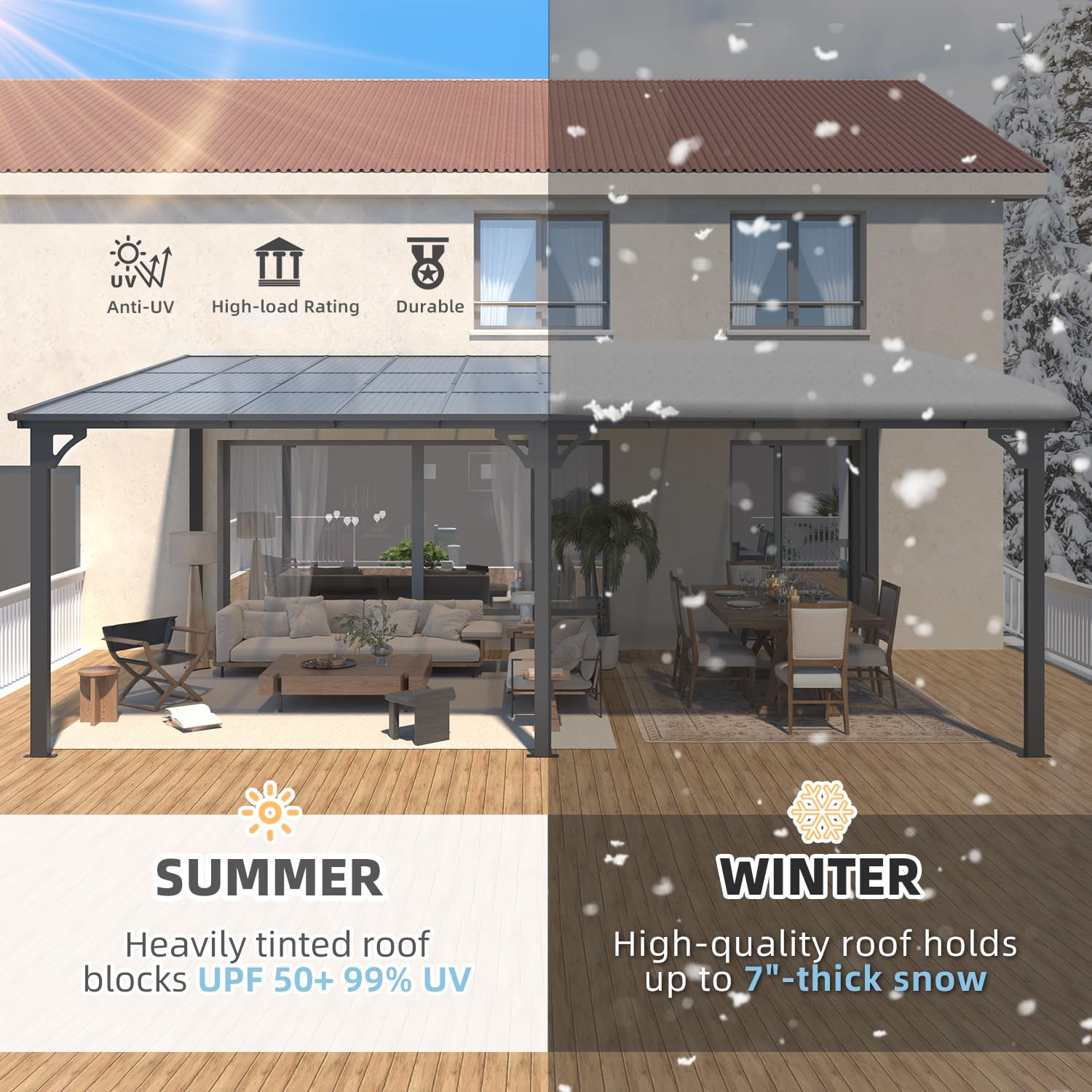 YODOLLA 18' x 8' Wall-Mounted Hard Top Lean-to Gazebo for Patio