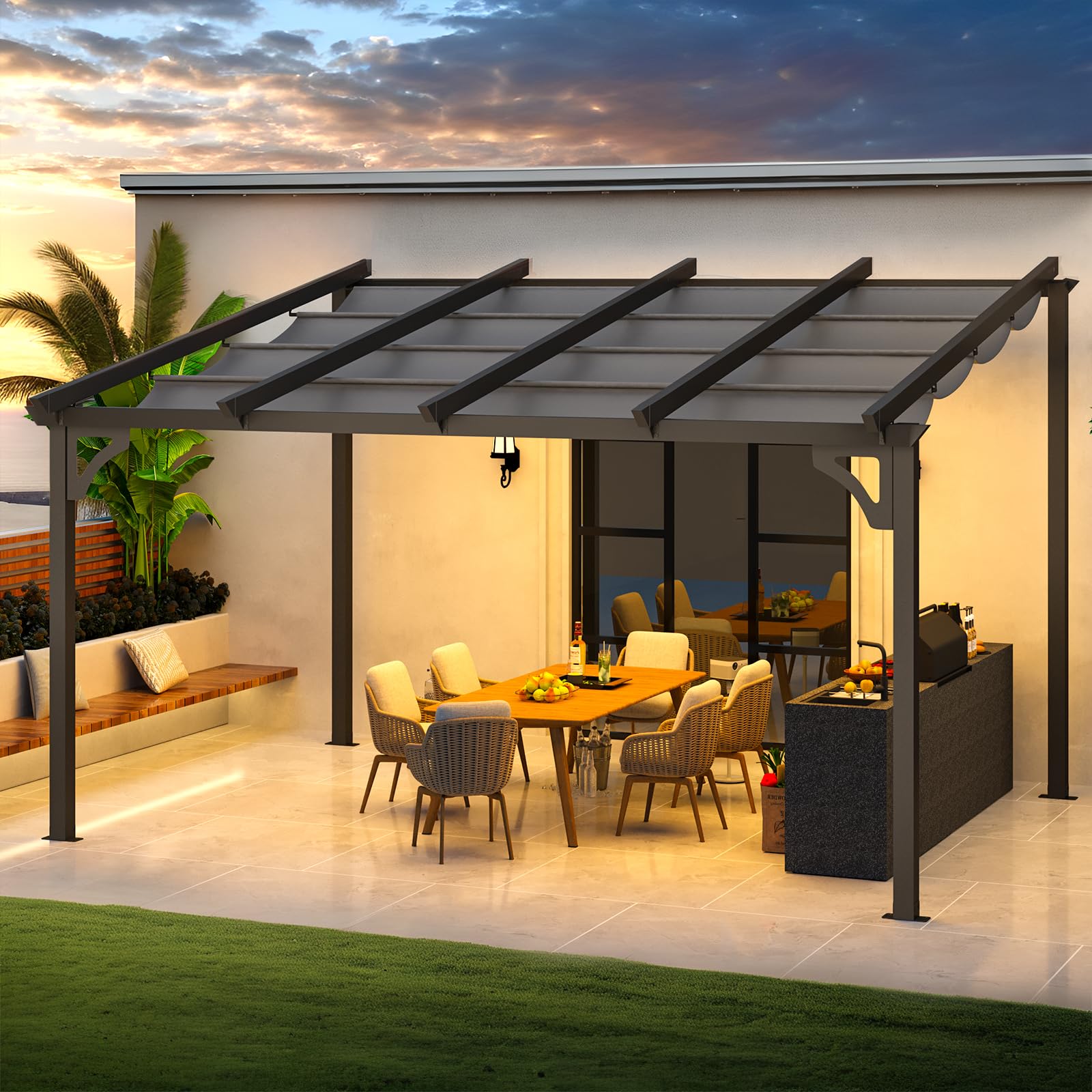 YODOLLA 14' x 10' Gazebo for Patio, Retractable Pergola with Adjustable Sun Shade Canopy Roofbest