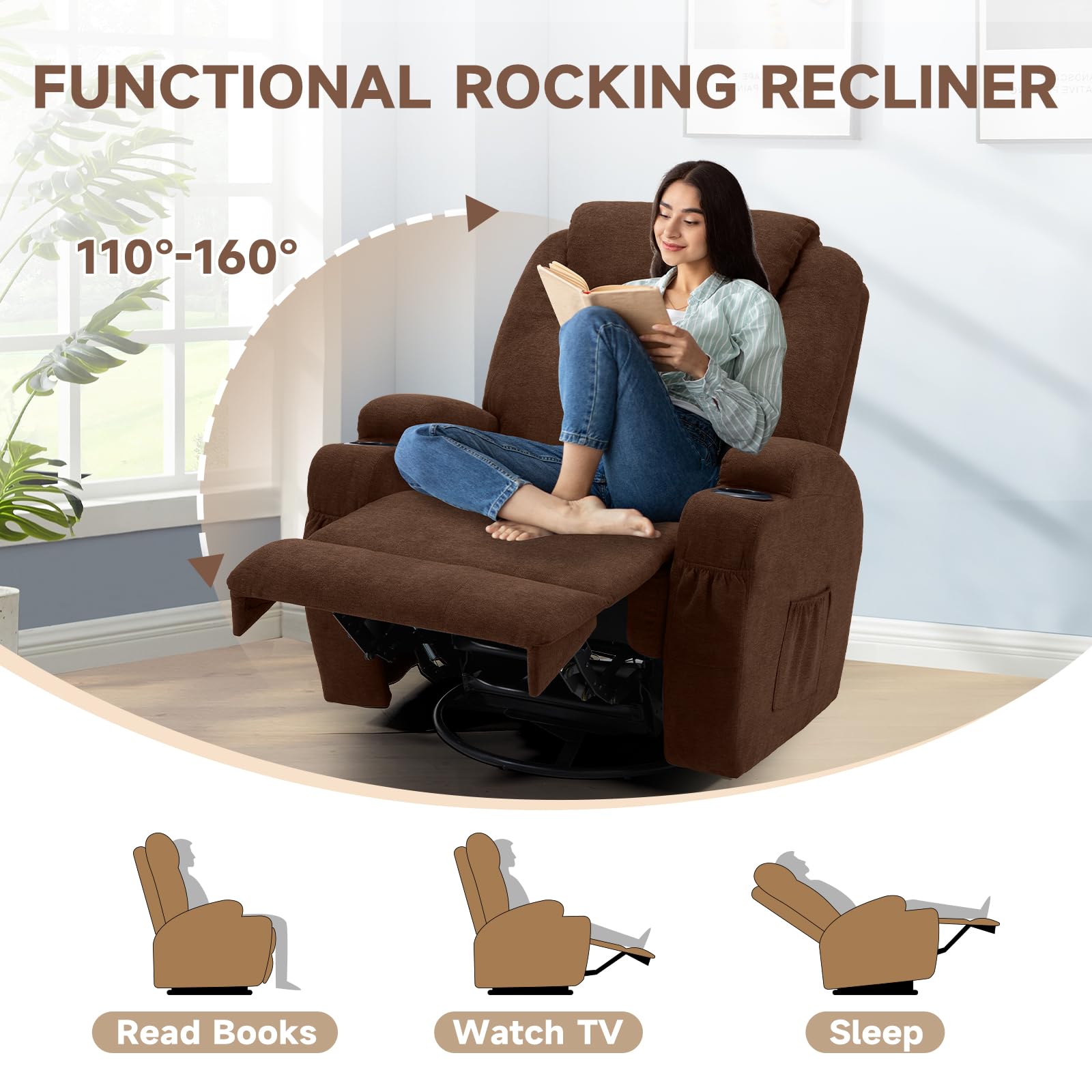 YODOLLA Massage Recliner Chair, Dark Brown