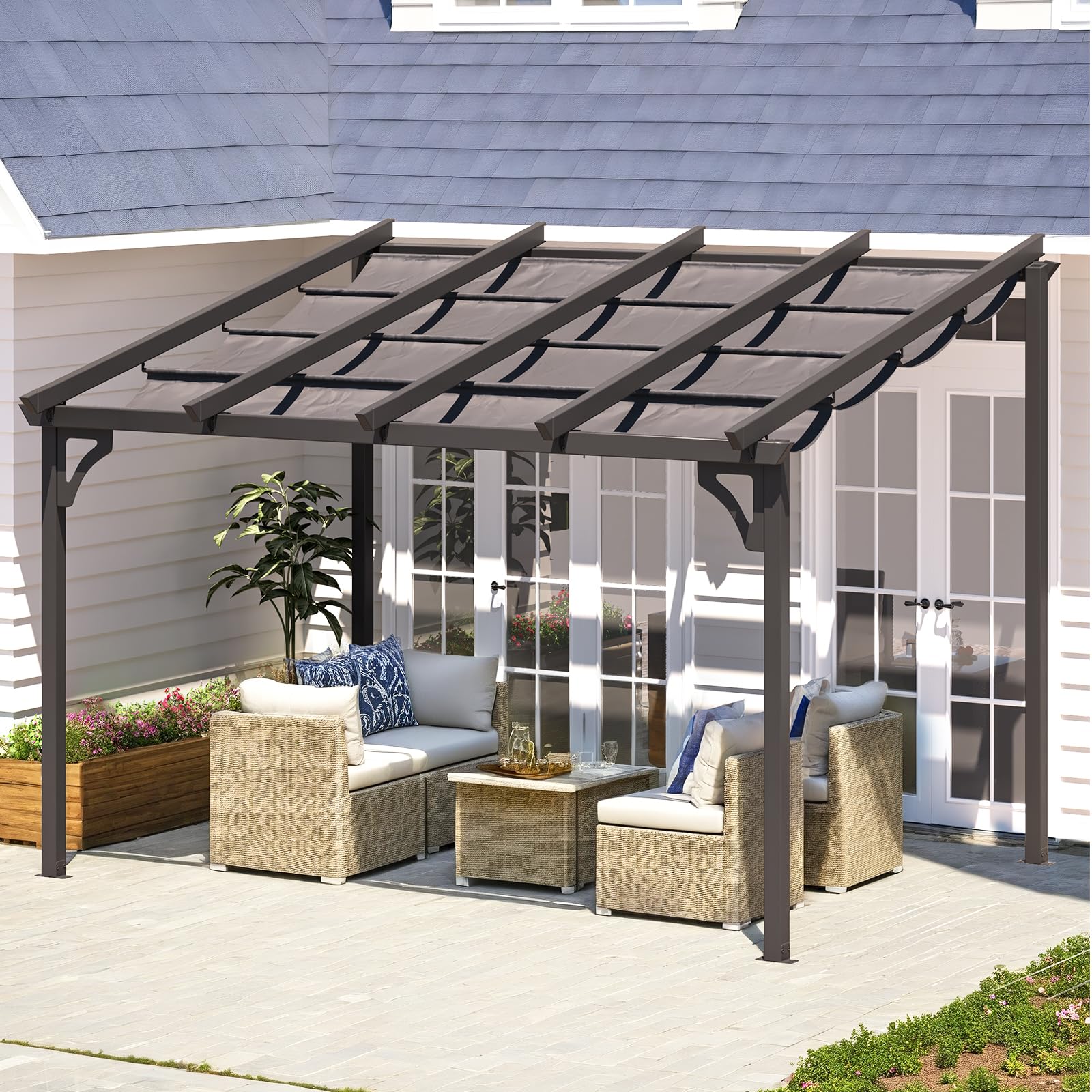 YODOLLA 10' x 8' Gazebo for Patio, Retractable Pergola with Adjustable Sun Shade Canopy Roof