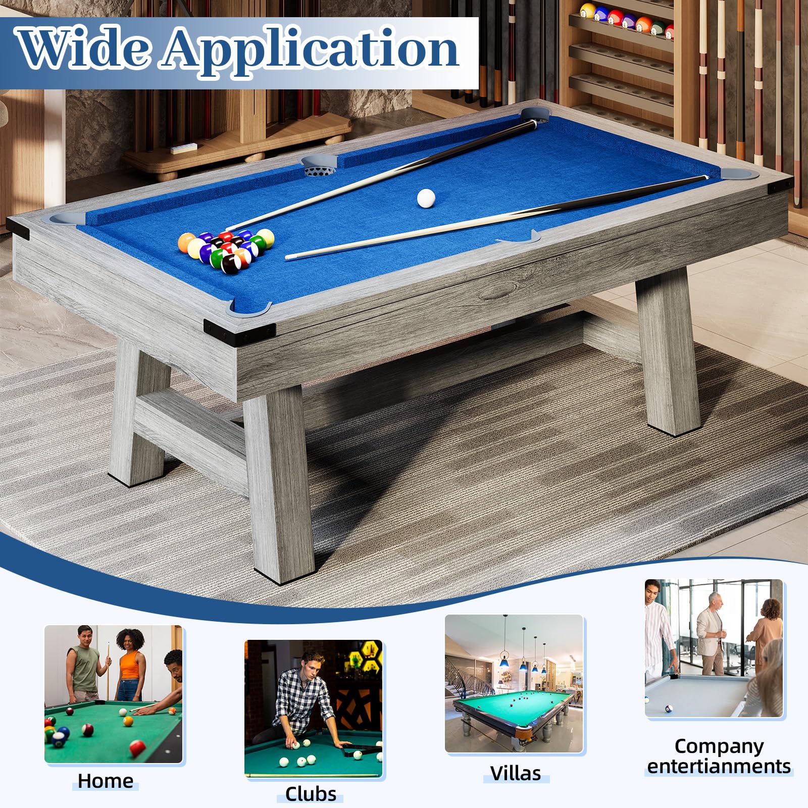 YODOLLA 7FT Pool Table with Wood Finish Billiard Tables with Cue Sticks Balls