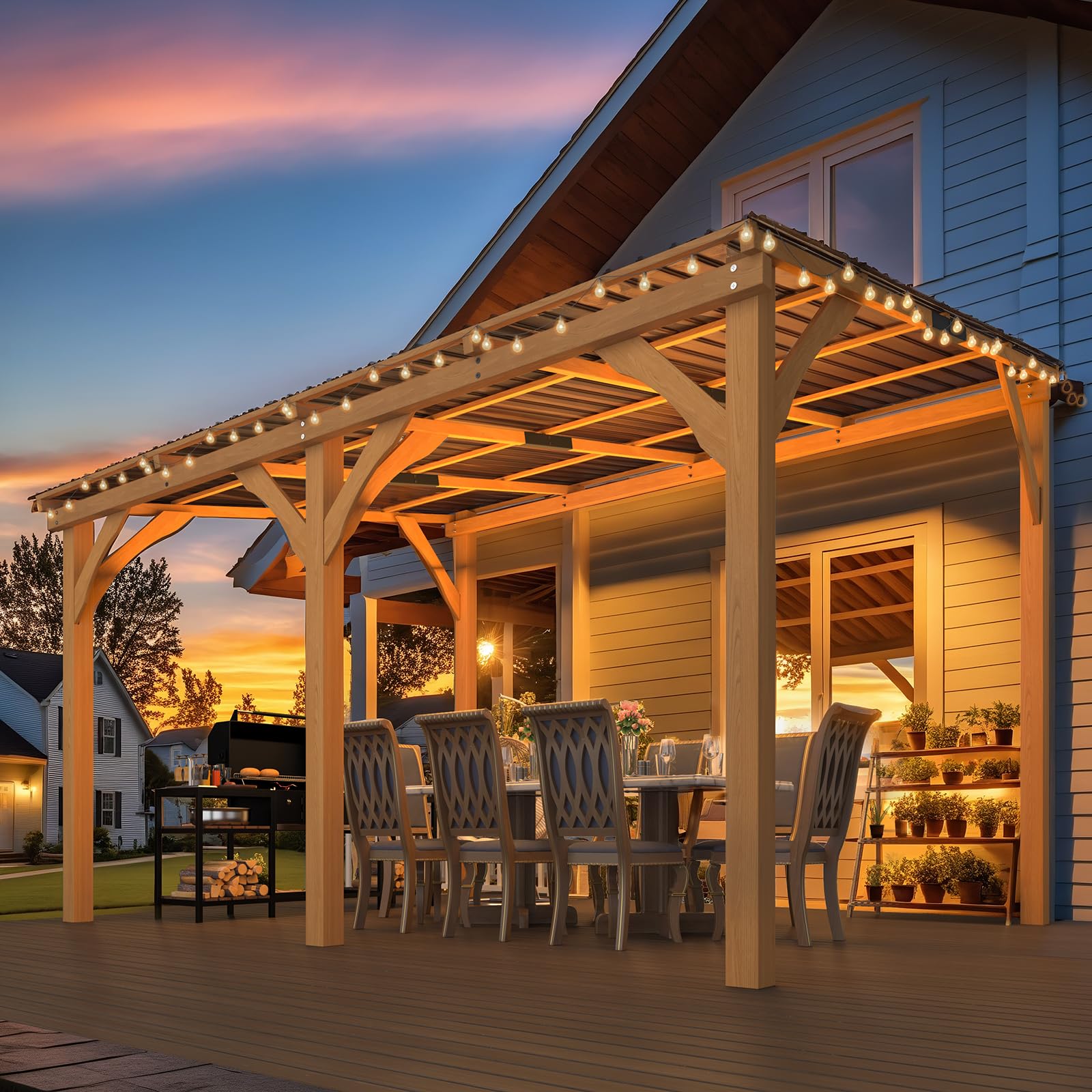 YODOLLA 12' x 10' Outdoor Wood Ceder Gazebo Lean to Hardtop Pergolasbest