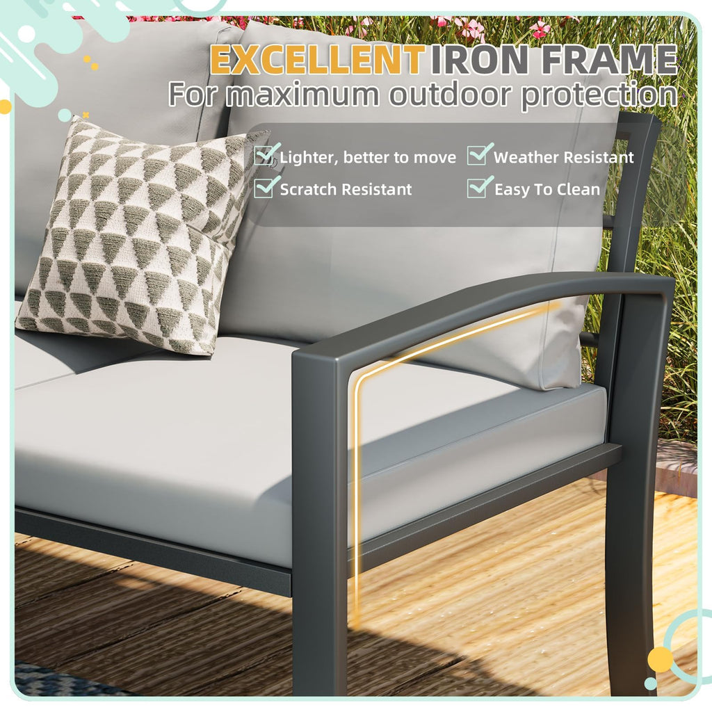 YODOLLA 6 Pieces Metal Patio Furniture Set, Light Gray