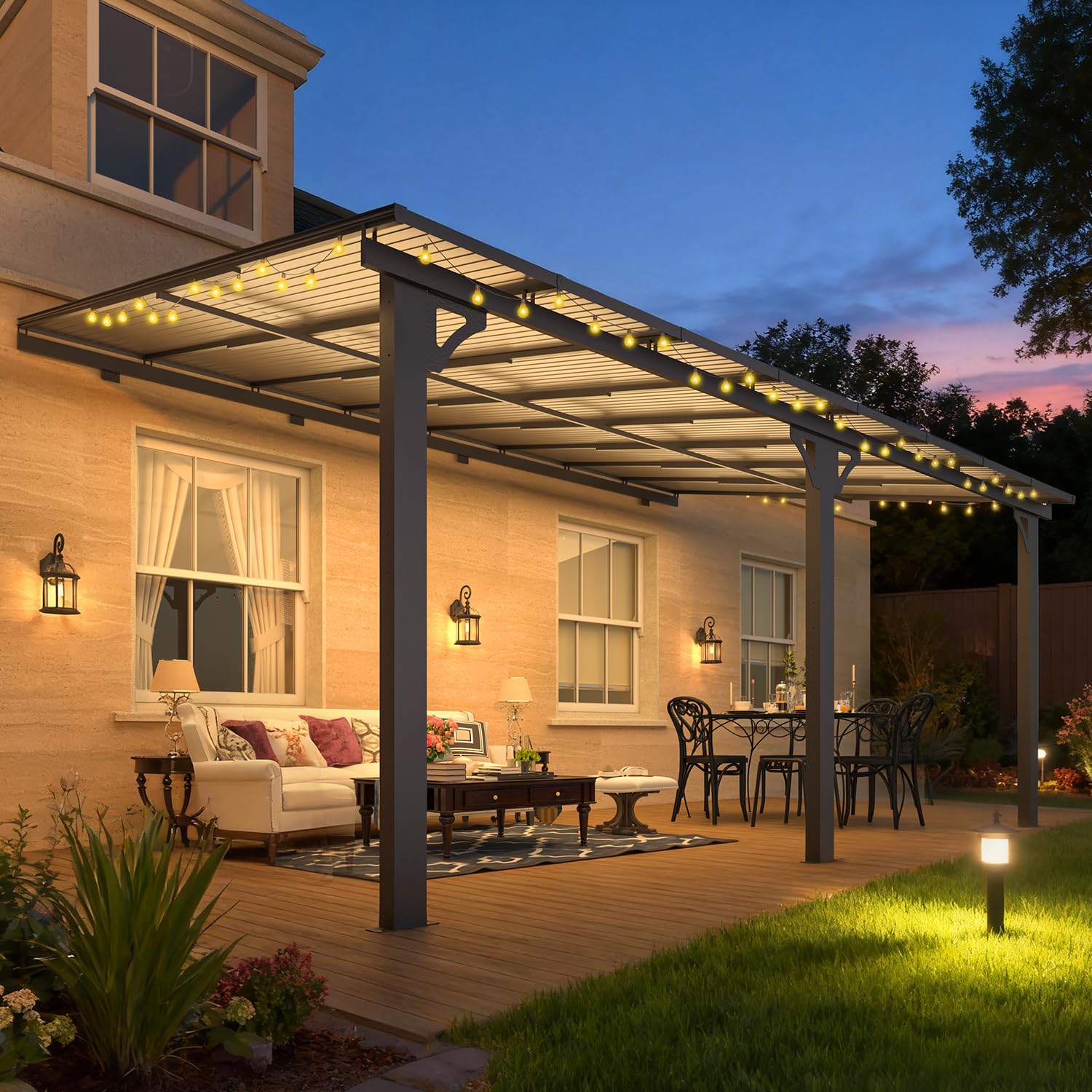 YODOLLA 16' x 10' Adjustable Height Outdoor Lean to Gazebo Pergolabest