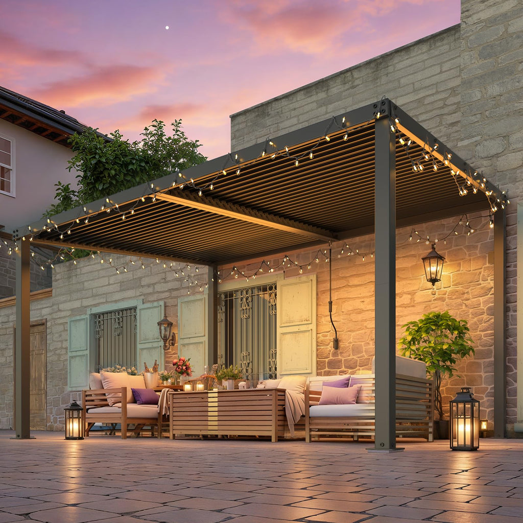 YODOLLA 13' x 10' Louvered Gazebo Pergola with Adjustable Metal Rainproof Patio Roof