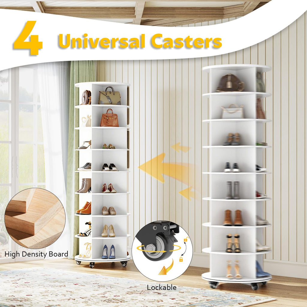 YODOLLA 8 Tier Rotating Shoe Rack Shoe Tower Organizer, Whitebest
