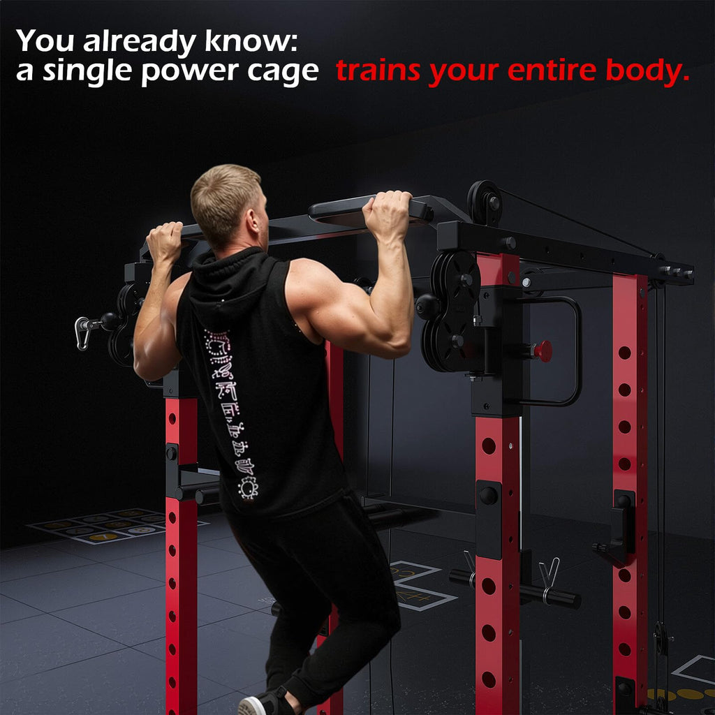 YODOLLA Power Squat Rack Cage Power Rack with LAT Pulldown